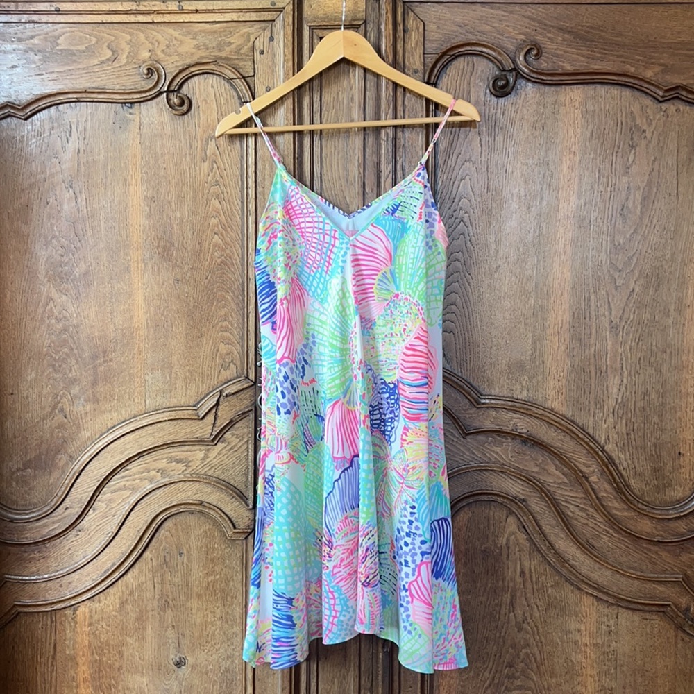 Lilly Pulitzer Clara Multi Roar of The Seas Asymmetric Hem Slip Dress - Picture 6 of 15